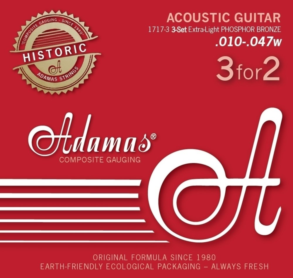 Adamas Acoustic set of 3 guitar strings Phosphor Bronze Set of 3 Ex-Light .010 | 1717-3