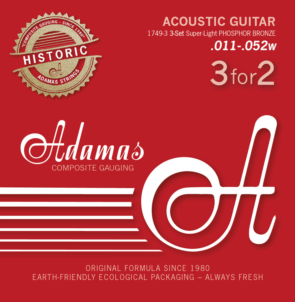 Adamas Acoustic set of 3 guitar strings Phosphor Bronze Set of 3 Super-Light .011 | 1749-3