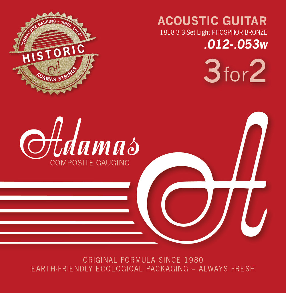 Adamas Acoustic set of 3 guitar strings Phosphor Bronze Set of 3 Light .012 | 1818-3