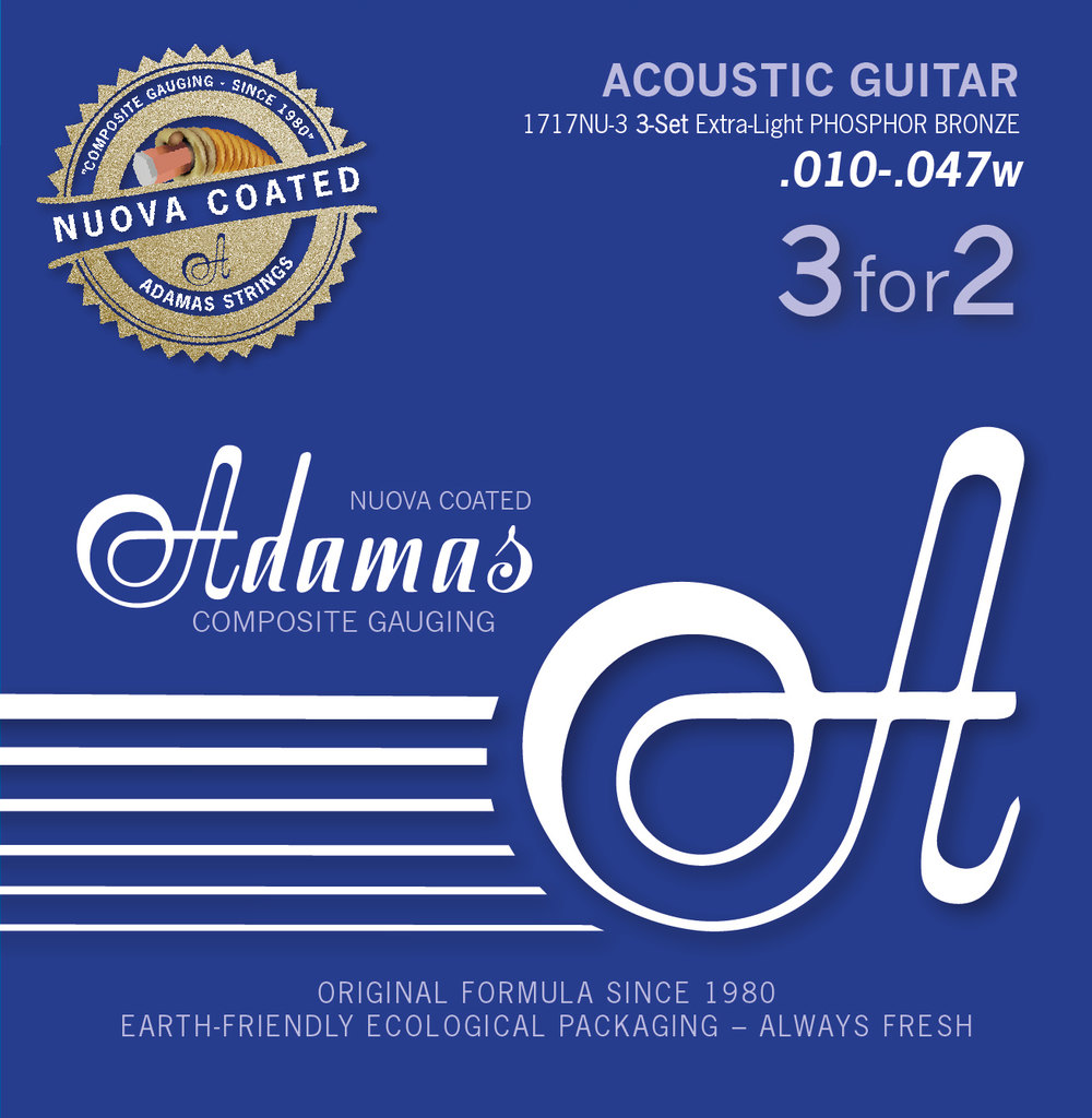 Adamas Acoustic set of 3 guitar strings coated Phosphor Bronze Set of 3 Ex-Light .010 | 1717NU-3