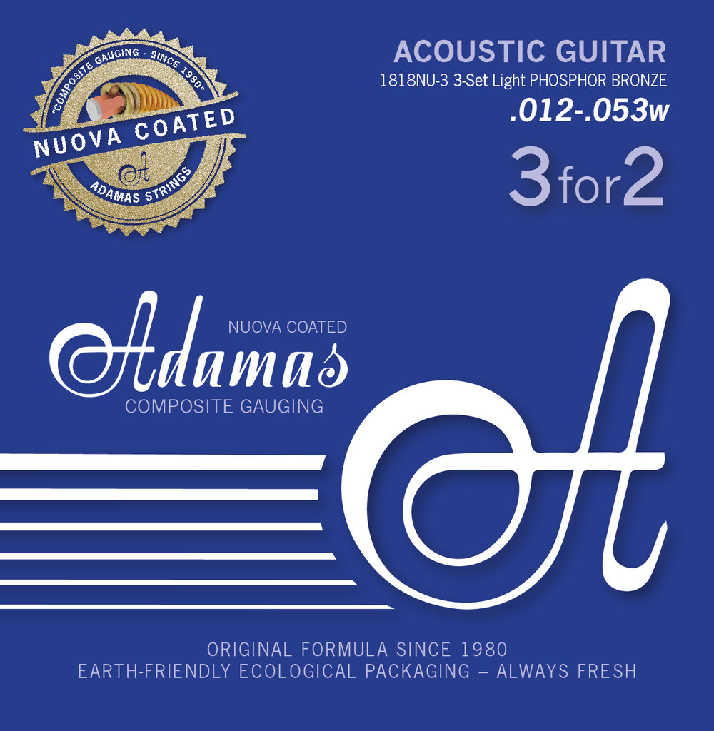 Adamas Acoustic set of 3 guitar strings coated Phosphor Bronze Set of 3 Light .012 | 1818NU-3