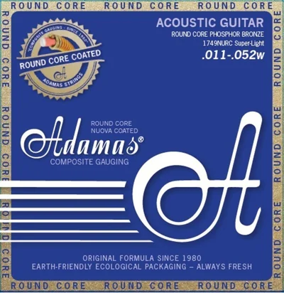 Adamas Cuerdas para guitarra acústica con Roundcore coated Phosphor Bronze Super Light .011-.052 | 1749NURC