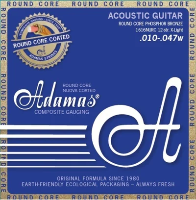 Adamas Cuerdas para guitarra acústica con Roundcore coated Phosphor Bronze 12-str. Light .010-.047 | 1616NURC