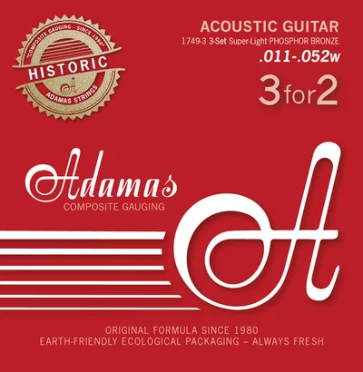 Adamas Set di 3 corde per chitarra acustica, Phosphor Bronze Set 3 corde Super-Light .011 | 1749-3